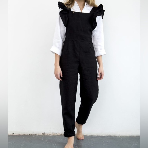NWT Freya Lille sz 12 Florence Black Linen Dungaree Jumpsuit - Picture 1 of 5